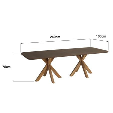 240x100cm brown concrete-effect dining table with acacia wood legs | Macabane