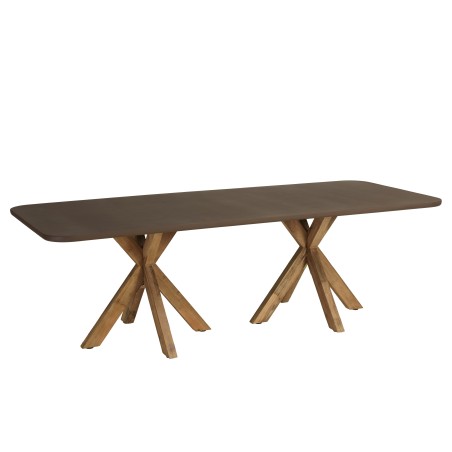240x100cm brown concrete-effect dining table with acacia wood legs | Macabane
