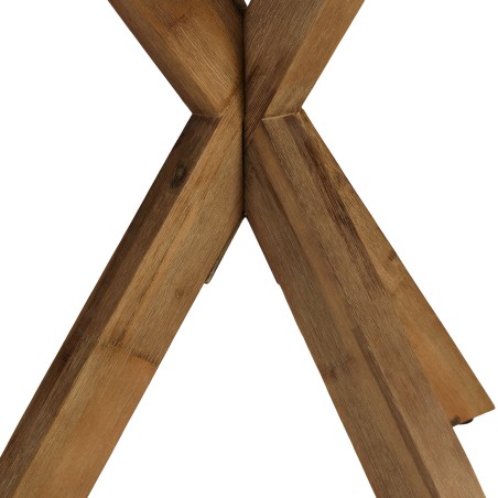 Brown concrete-effect table and bench set with acacia wood legs | Macabane