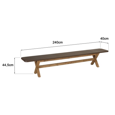 Ensemble table et bancs effet béton marron pieds en bois d'acacia | Macabane