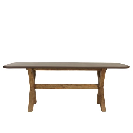Ensemble table et bancs effet béton marron pieds en bois d'acacia | Macabane