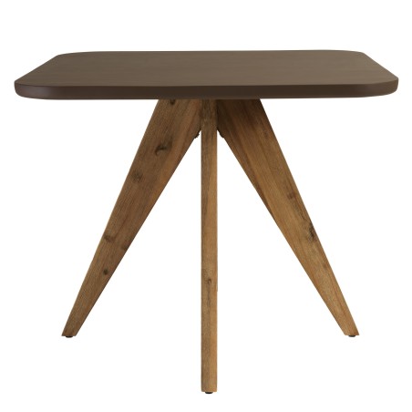 Table à manger carrée 90x90cm effet béton marron pied bois d'acacia | Meubles Macabane