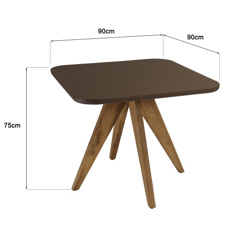 90x90cm square dining table with a brown concrete-effect top and acacia wood legs | Macabane Furniture