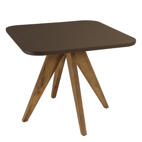 Table à manger carrée 90x90cm effet béton marron pied bois d'acacia | Meubles Macabane