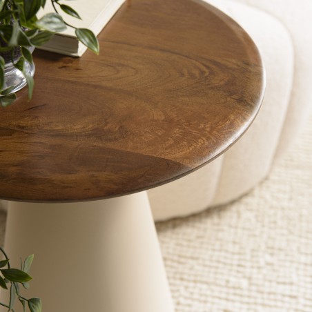Bijzettafel 40x40 van mangohout met ivoorkleurige poten | Macabane