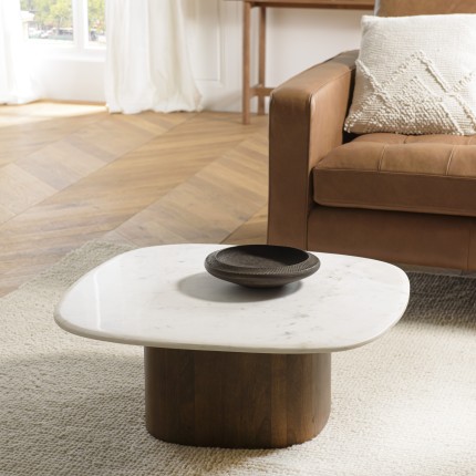 Table basse 80x75 cm plateau en marbre blanc | Meubles Macbane