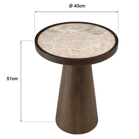 Side table 40x40cm, marble top, dark mango wood legs | Macabane
