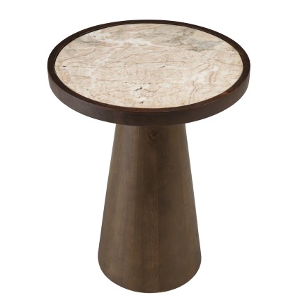 Side table 40x40cm, marble top, dark mango wood legs | Macabane