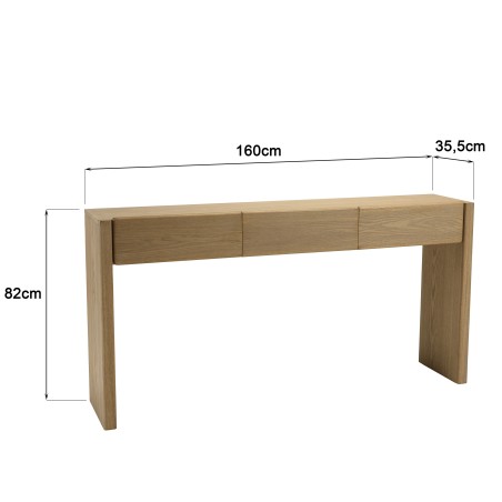 3-drawer console table with rounded design in a natural finish | Macabane Furniture