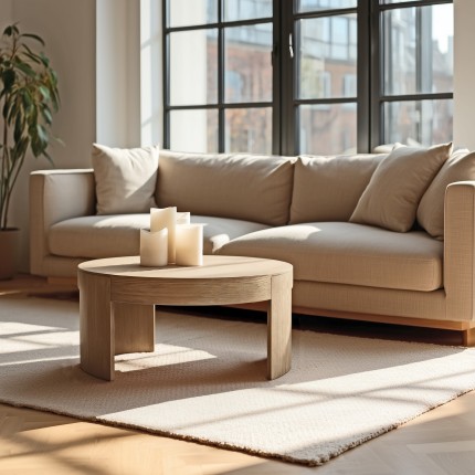 Round coffee table in natural finish | Macabane Furniture