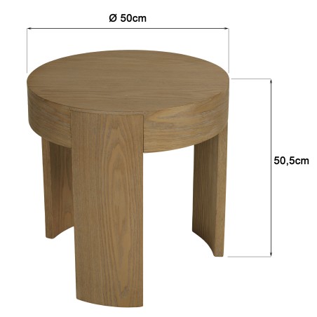 Round side table in natural-coloured wood | Macabane Furniture