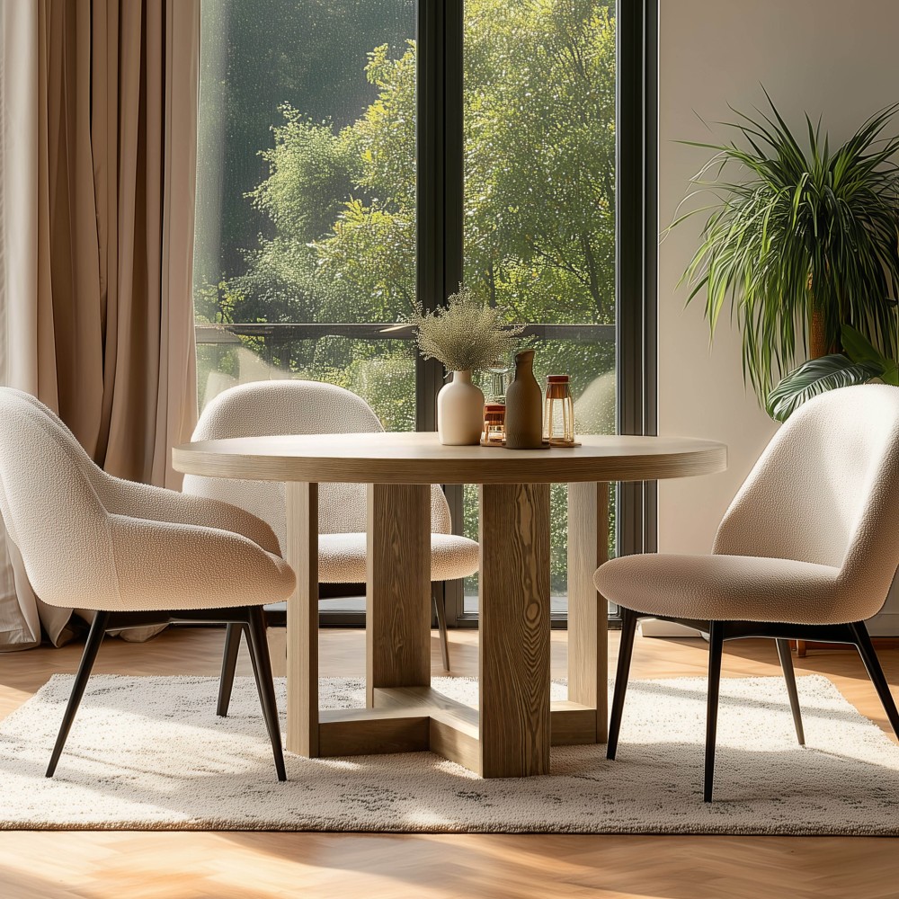Ronde eettafel hout naturel | Macabane Meubelen