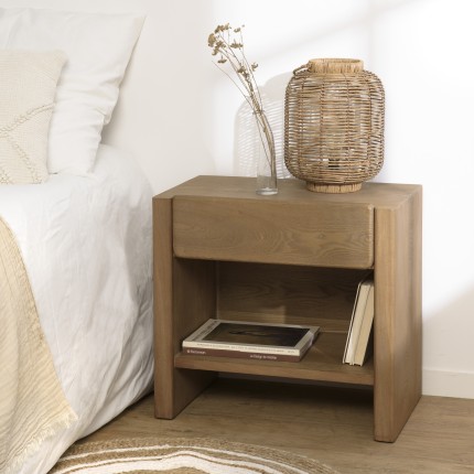 Natural-coloured wooden bedside table - Macabane Furniture