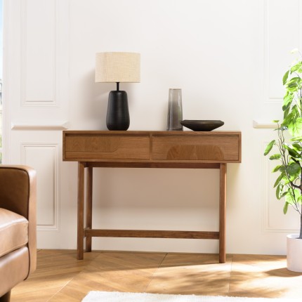 Console en bois couleur naturelle 2 tiroirs - Meubles Macabane