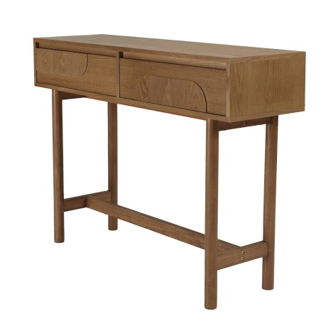 Natural-coloured wooden console table with 2 drawers - Macabane Furniture