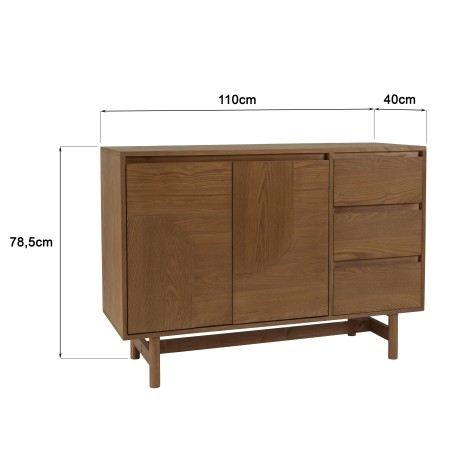 Dressoir van naturelkleurig hout met 3 lades | Macabane Meubelen