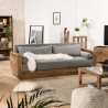SECOND HAND - 3-Seater Sofa in Brown Recycled Pine with Grey Fabric