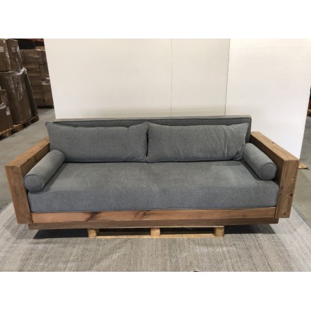 SECONDE MAIN - Canapé 3 places bois Pin recyclé marron tissu gris