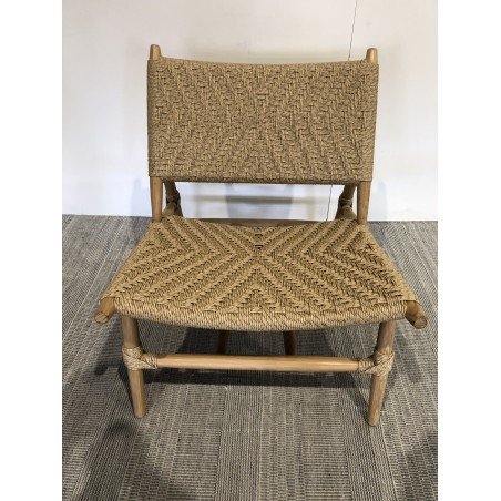 SECONDE MAIN - Lot de 2 fauteuils lounge jardin en bois teck rotin relief