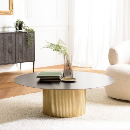 Table basse ronde 110x110cm plateau en fer noir | Seconde vie