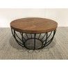 SECONDE MAIN - Table basse plateau 60x60cm bois teck recyclé métal noir