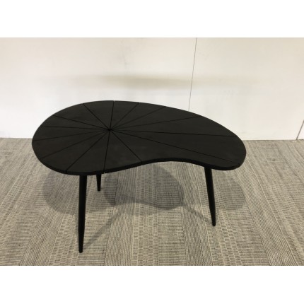 SECOND HAND - Ovoid side table with textured black matt top and black iron legs