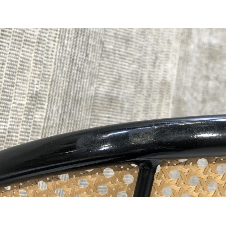 SECONDE MAIN - 2 fauteuils tissu noir dossier arrondi effet cannage