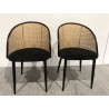 SECONDE MAIN - 2 fauteuils tissu noir dossier arrondi effet cannage
