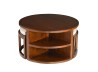 Table basse ronde LAUREN - Bois Mindi - 2 tabourets