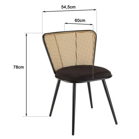 LEA Set of 2 Chairs - Black Fabric Seat & Cane-Effect Backrest