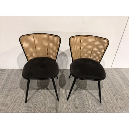 Seconde main - Lot de 2 chaises  - Assise tissu noir - Effet cannage