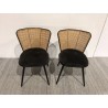 LEA Set of 2 Chairs - Black Fabric Seat & Cane-Effect Backrest