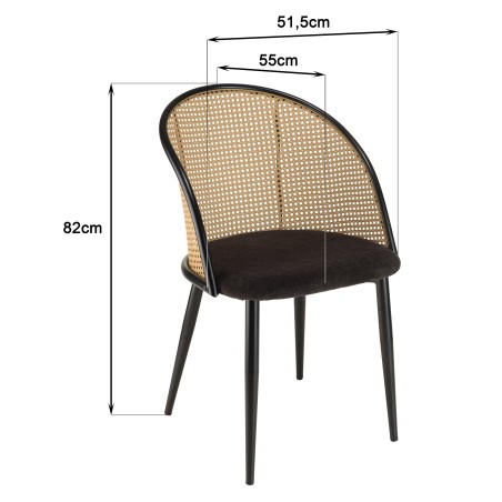 SECONDE MAIN - 2 fauteuils tissu noir dossier arrondi effet cannage