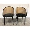 SECONDE MAIN - 2 fauteuils tissu noir dossier arrondi effet cannage
