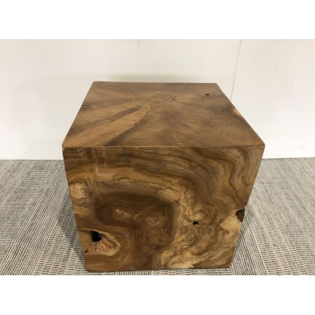 Cube bois naturel en teck WALLY - Déco unique - Seconde main