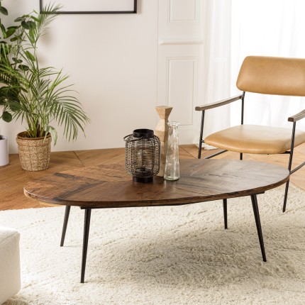 KIARA Oval Coffee Table, 135x70 cm, Herringbone Top - Secondhand