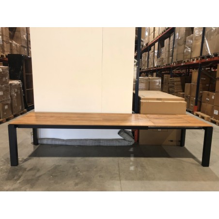 Outdoor dining table 250/350x100cm recycled teak with metal legs