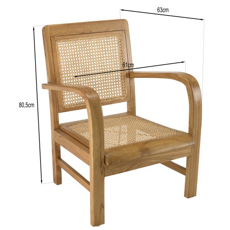 Second Hand -  Light Brown Mindi Armchair with Cane Seat