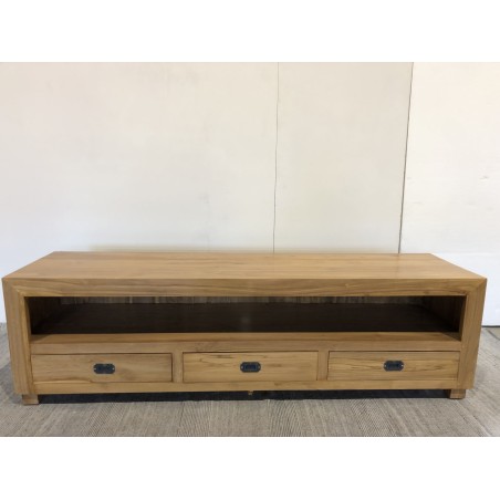 Brown TV cabinet with 3 teak wood drawers | Second-hand