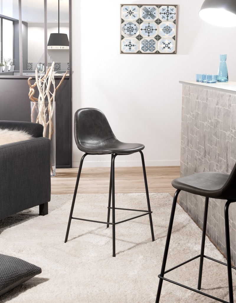 SECONDE MAIN - Lot de 2 tabourets de bar John anthracite hauteur d'assise 65cm