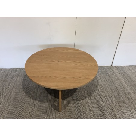 Round coffee table D80 with decorative finish and natural oak openwork base - Second Hand