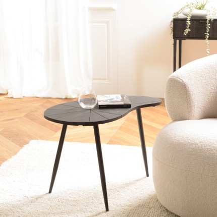 SECOND HAND - Ovoid side table with textured black matt top and black iron legs