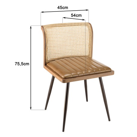 Chaise manguier assise matelassée cuir dossier rotin - SECONDE MAIN