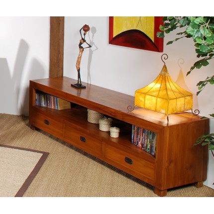Meuble TV marron 3 tiroirs bois Teck | Seconde Main