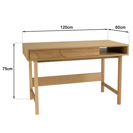 Natural colour desk with 1 drawer, rounded pattern decoration and 1 niche - ETHAN