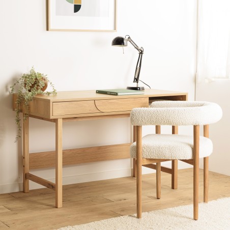 Natural colour desk with 1 drawer, rounded pattern decoration and 1 niche - ETHAN