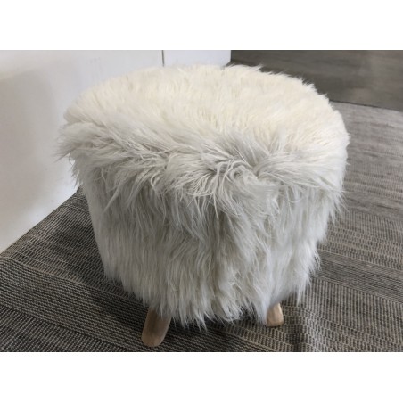 Tabouret rond en peau de mouton 40x40cm - Seconde Main