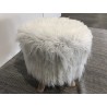 Round Stool 40x40cm Ivory Sheepskin with Wooden Legs - Second Hand