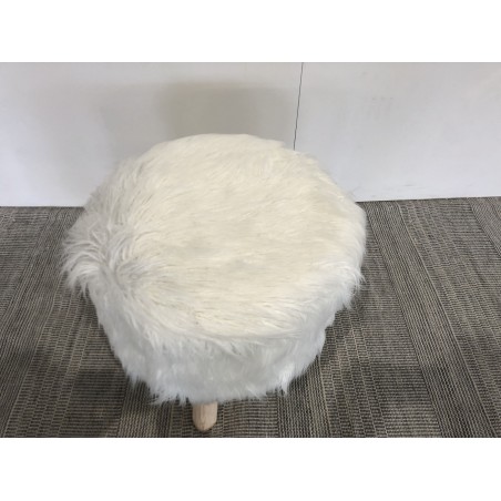 Round Stool 40x40cm Ivory Sheepskin with Wooden Legs - Second Hand