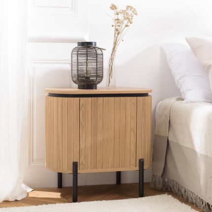 Table de chevet bois 1 porte style rétro pin marron | Seconde Vie
